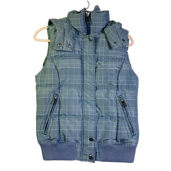 ESPRIT Vest Vintage Down Filled Faux Fur Removable Hood Snap Closure Zip Pocket‎ - Picture 1 of 16